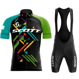 Sets 2024 Scott Cycling Jersey Sets heren fiets fiets met korte mouwen fietsende fiets Maillot Cycling Jersey Bib shorts