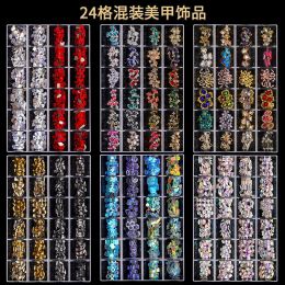 Sets 24 Grids 3d Nail Art Rhinestone Gems Decorations,gold Metal Alloy Hearts Nail Charms for Diy Diamond Nail Supply Jewelry Curtain