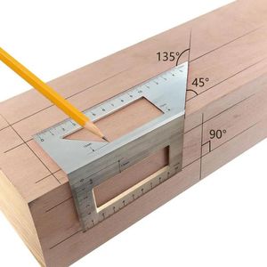 Stelt 2W#aluminium legering Woodworking Sciber T Ruler 45/90 graden vierkante hoek liniaal multifunctionele hoekgrootte Maatregel meten