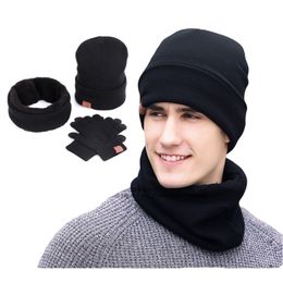 Ensembles 3 hiver unisexe tricoté bonnets chapeaux hommes chapeau chaud avec bavoir écran tactile gants femmes bonnet bonnet cap extérieur équitation ensemble Y201024