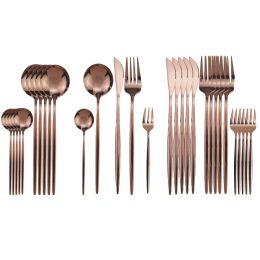 Sets 30-delig Rose Bestekset Roestvrijstalen servies Set Gouden servies Glanzende bestekset Dinermes Vorklepel Fruitcakevork