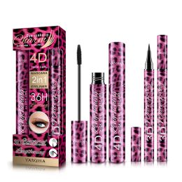 Conjuntos 36 horas delineador de ojos curling duradero +rímel de fibra 4d pestañas alargadas de leopardo estampado de rímel negro impermeable maquillaje cosmético