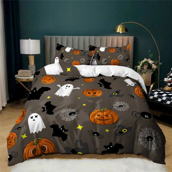 Ensembles de literie 3D Ensemble doux Queen 3 PCS Home Textile Couvre-couverture d'oreiller Dekbedovetrek Cover Cover Set Halloween Skull pas de lit de lit