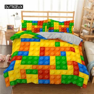 Stelt 3D Building Block Patroon dekbedovertrekpatroon Polyester Koning Queen Quilt Covers Game Bedding Set met Pillowcase Home Decor For Kids Boy