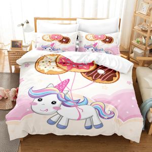 Ensembles de couverture de couette mignonne de dessin de dessin 3D Ensemble de couette en pleine grande taille sets de couette rose princesse Unicorn coquette de lit à la maison pour enfants