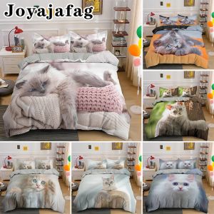 Stelt 3D Cat Beddengoed Set Luxe beddengoed Animal Dekbedoverkap met kussensloop Queen King Single Double Size Bed Set Dekter beddengoed set