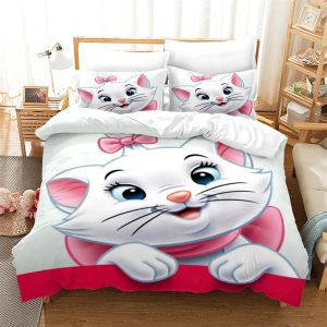 Sets 3d Marie Cat Pattern Cover Cover Ensemble de litière de taie d'oreiller Single Double Twin Full Full King Size Chadow Decor