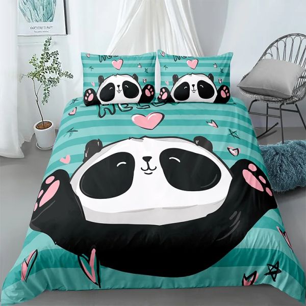 Sets 3D Panda Libering Ensemble de couette couvercle de couverture d'oreiller pour adolescents pour adolescents queen king size sets 2 / 3pcs