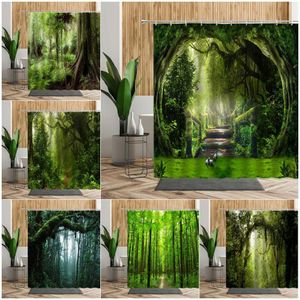 Ensembles 3D forêt tropicale paysage naturel rideau de douche imperméable arbres verts mousse forêt profonde salle de bain écran de séparation rideau de bain