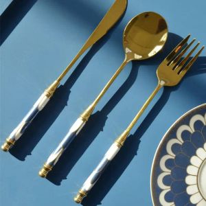 Ensembles 3 pièces/ensemble ensemble de couverts en acier inoxydable vaisselle en or cuillère et fourchette couteau dîner ensemble de vaisselle