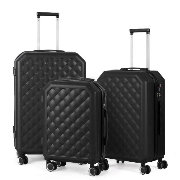 Ensembles à 3 pièces à bagages noirs Abs Abs Luggage de chariot de chariot d'éclairage avec serrure TSA