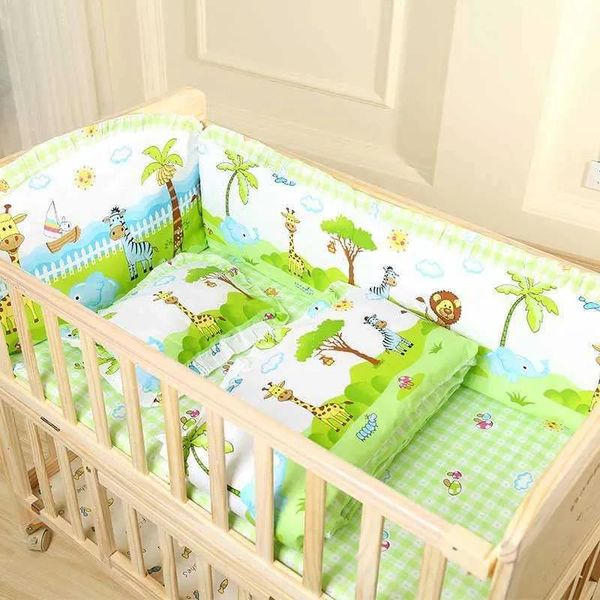 Conjuntos 5 PC/set Juego de ropa de cama para bebés recién nacidos Cuna de cuna Caricatura animada 100% Cot Cat Bed Protector de algodón lavable