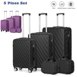 Ensemble 5pcs Set à bagages Carry On Luggage Purple Set Abs Hardhell Travel Trolley Suitcase + TSA Lock avec Spinner Wheel