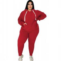 Sets 5xl Plus Taille Femmes Set Pullover Hoodies Tops and Pant Costumes Automne Hiver Nouveau Solide Casual Large Size Tracksuit Women Set 2021