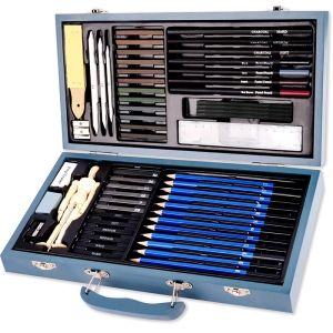 Ensembles 60pcs / ensemble Sketch professionnel crayon charbon de bois Brosse en bois Box outils de croquis en bois