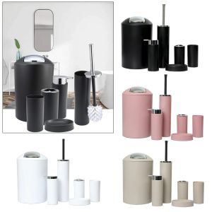 Conjuntos de 6 piezas de accesorios de baño con bote de basura, soporte para cepillo de dientes, dispensador de jabón, juego de loción y vasos