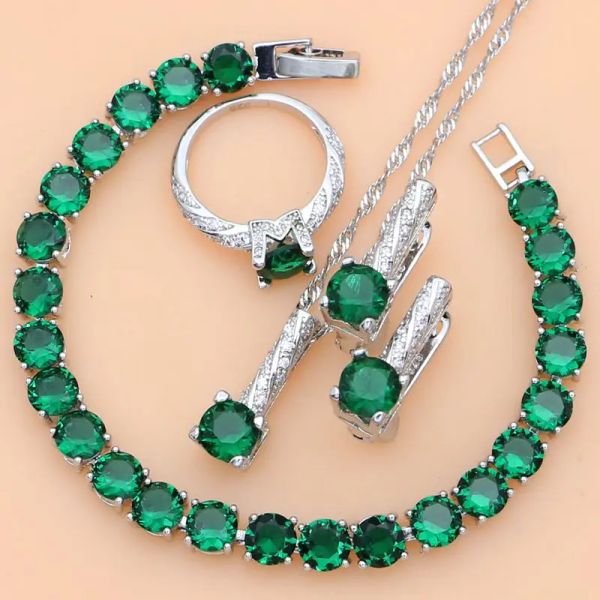 Ensembles de bijoux en argent Sterling 925, pierre de naissance verte CZ, boucles d'oreilles et bague pour femmes, cadeau d'amoureux