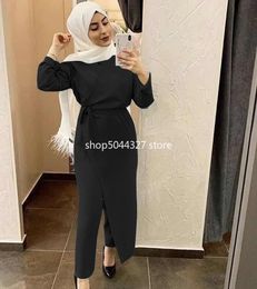 Sets Abayas para mujeres Dubai Abaya Turquía Musulmana Muslim Set Suutwear Wrap Wrap Dress Rata Longue Femme Kaftan Islamic Clothing Jurk