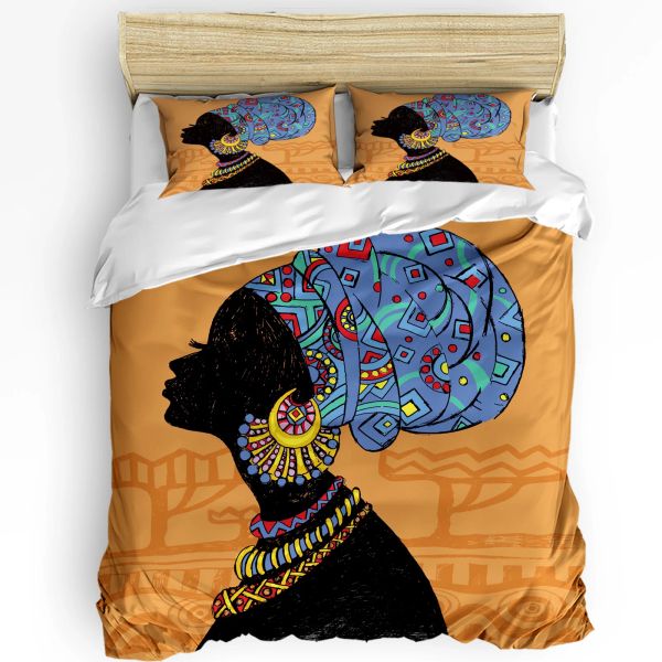 Sets African Femme Figures géométriques 3pcs Ensemble de literie pour chambre à coucher pour double lit pour maison de couette