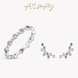 Ensembles Ailmay 100% 925 argent Sterling charme arc-en-ciel éblouissant CZ petite bulle ensembles de bijoux pour femmes filles accessoires de fête bijoux