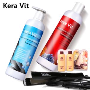 Coffrets effet incroyable Kera Vit 500ml shampooing purfiant + 500ML 5% N traitement kératine cheveux + fer à cheveux + un petit cadeau gratuit