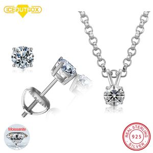 Sets Verbazingwekkende Moissanite Sieraden Set Hanger Ketting Met Stud Oorbellen Echt 925 Sterling Zilver Voor Vrouwen Huwelijkscadeau 0.36CTW