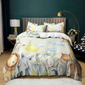 Sets Animal Couette Cover Set Queen mignon Africain Animal Print Twin Litting Set Microfiber Colorful Jungle Animals Zoo Party Quilt Cover