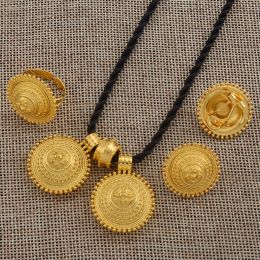 Ensemble Anniyo Ethiopian Set Jewelry Pendant Pendre Rope Rogue Ring Gold Color Eithea Africa Engagement de mariage Ensembles Habesha # 217106