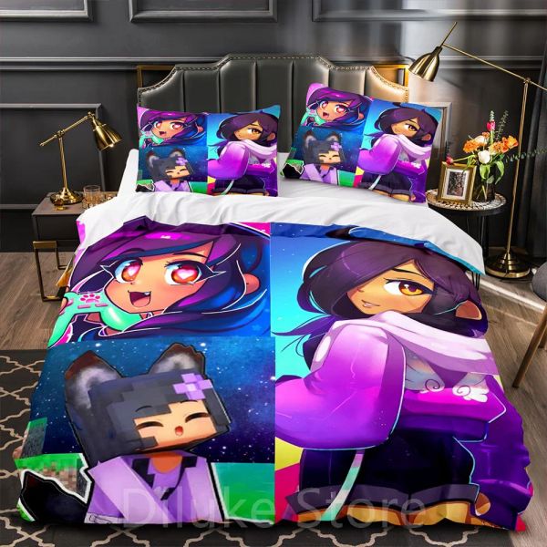 SETS APHMAU LEDRE SETT SIMPLE Twin Full Full Queen King Size Kawaii Aphmau Bed Set Aldult Kid Bedroom Duvetcover Set 3D Print 031