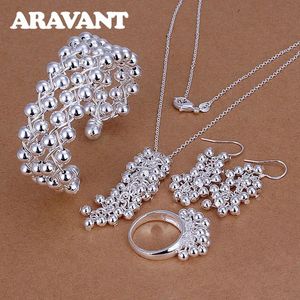 Ensembles Aravant Femmes Bijoux Ensemble 925 Argent Mode Dangle Raisins Perles Collier Bracelet Bague Boucles D'oreilles Pour Les Femmes Cadeaux De Mariage