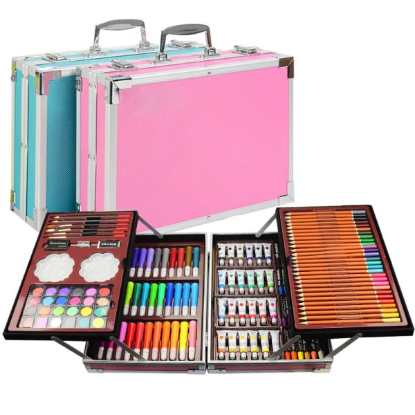 Conjuntos de pintura de arte Set 145/150/168/208 PCS Color de agua Pen Crayon Pastel Dibujo de lápiz Color Kit de regalo de papelería para niños