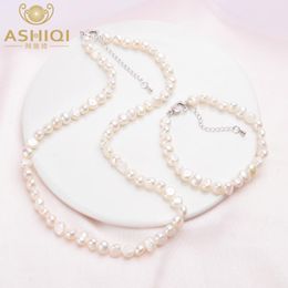 Ensembles de bijoux ASHIQI en perles baroques naturelles, véritables perles d'eau douce, collier et Bracelet Vintage pour femmes, 78mm, nouvelle collection