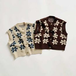 Ensembles d'automne bébé tricoté Verte rétro florale sans manches pour enfants cardigan fille fille boy