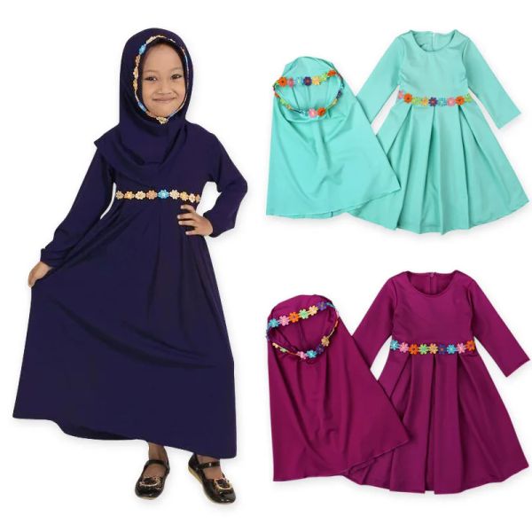 Ensembles d'automne robe d'hiver fille musulmane robe à manches longues