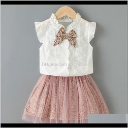 Ensembles bébé bébé maternité livraison directe 2021 vêtements pour enfants vêtements d'été pour enfants vêtements sans manches chemise net gaze fille pull jupe lolita 2pie