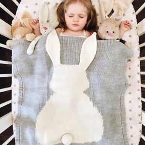 Sets babydeken schattig konijndieren patroon kinderwagen zachte warm gebreide swaddle bad handdoek peuter beddengoed lichtgewicht ontwerp