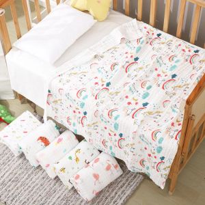 Zet babydekens Swaddling pasgeboren gaas zacht deken vaste beddengoed set katoen quilt 6 lagen 110x110 cm baby handdoek