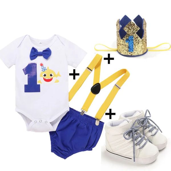 Sets Baby Boy Clothes Set Cake Smash Smash One Year Shark Tentifiée Banding Girls and Boys First Birthday for Photo