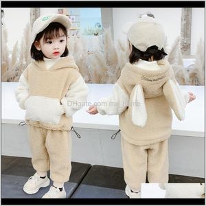 Ensembles Vêtements pour bébés Bébé Enfants Maternité Drop Livraison 2021 Costume pour enfants Automne Hiver Mode Deux pièces de lapin oreille cachemire épaissi se