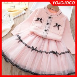 Sets Baby Girl Clothes 05y Tricoted Pull Set Fall / Winter Girl Sweater Style Style Girls Knitwear + Mesh Jupe courte 2 pièces