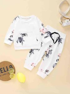 Ensembles Sweat-shirt imprimé floral pour bébé fille avec pantalons de survêtement à cordes ELLE