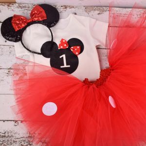 Sets Baby Girl Red Mouse Birthday Tutor Tutor Polka Polka Polket Fiesta de cumpleaños Tutú Baby Shower Tutu Falda Onesies Diadema