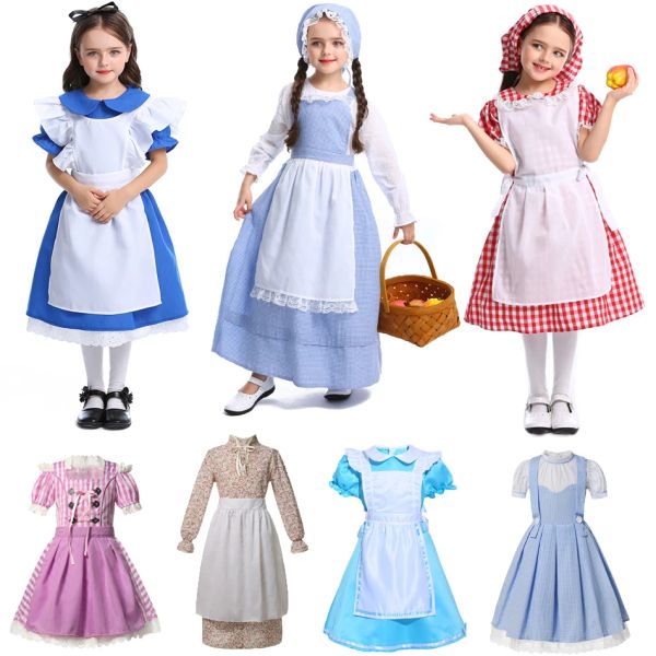 Sets Baby Girl Wolf Grand-mère Robe de cosplay Dorothy Alice Maidsservant Robe Farm Costume avec chapeau