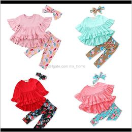 Sets Baby Kids Maternity Drop Levering 2021 Baby Meisjes Ruches Outfits Asymmetrische Top Flare Sleeve Kwastels Tribal Gestreepte Flora Camouflage Hij