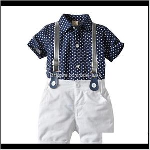 Sets Baby, Kids MaternityToddler Kleding Navy Stars Shirt Tops + Witte Shorts met Riem Mode Kleding Set voor Baby Boy Short Suit Drop