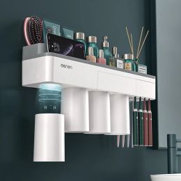 Ensembles BAISPO porte-brosse à dents à adsorption magnétique tasse inversée montage mural salle de bain nettoyant support de rangement ensemble d'accessoires de salle de bain