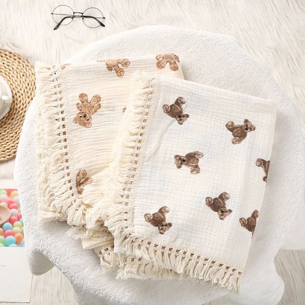 ensembles ours motif bébé coton mousseline couverture infantile émouvante bébés accessoires de literie bébé swaddle wrap baby couvertures nouveau-nés