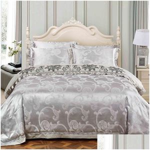 Sets beddengoed koffie blauw luxe zijden jacquard katoenen beddenkapjes queen king size 4 6 pcs dekbedir bed linnen plaat set kussen druppel deli dhace