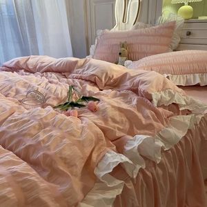 Ensembles Ensembles de literie INS ensemble de quatre pièces Netflix princesse vent drap de lit housse de couette taie d'oreiller Style coréen étudiants dortoir décoration
