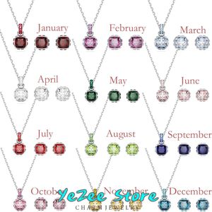 Ensembles Birthstone Collection 2024 Bijoux originaux Décembre Collier Boucles d'oreilles avec logo pour femmes Charms exquis Cadeau Livraison gratuite